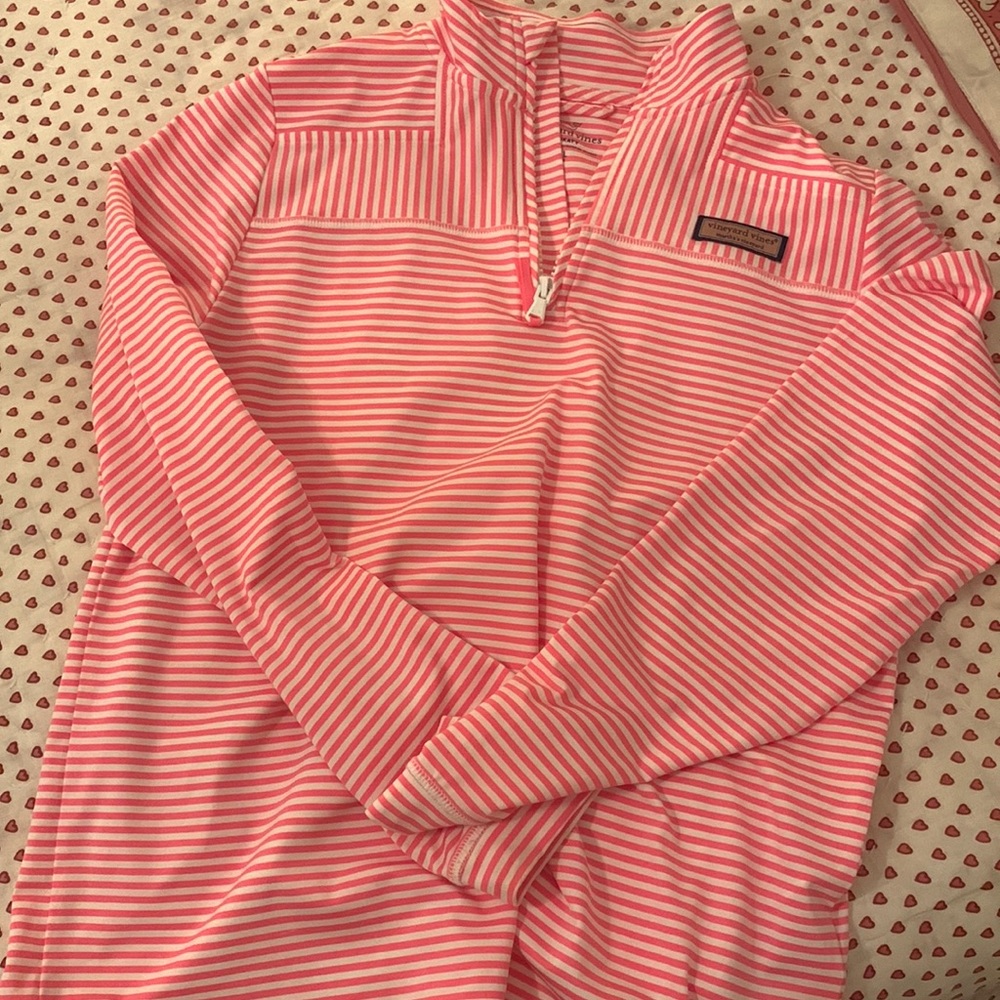 Vineyard Vines Pink and White Stripped Zip Up